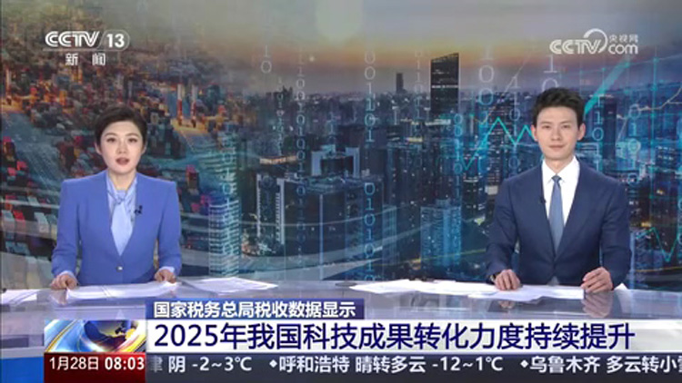 央视朝闻天下：国家税务总局税收数据显示 2025年我国科技成果转化力度持续提升