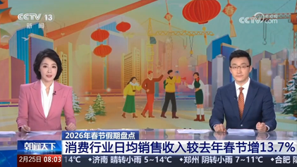 央视朝闻天下：2026年春节假期盘点 消费行业日均销售收入较去年春节增13.7%