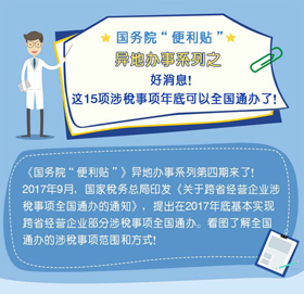 中国政府网：15项涉税事项年底全国通办