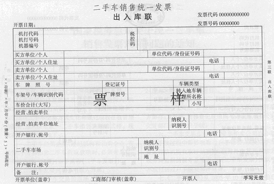 国家税务总局关于统一二手车销售发票式样问题的通知